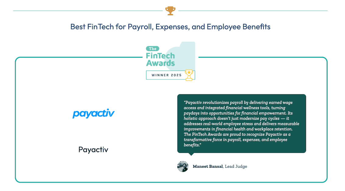 Payactiv Fintech Cloud Award 2025
